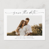 Elegantes Skript-Foto Hochzeit Speichern Sie das D Ankündigungspostkarte (Vorderseite)