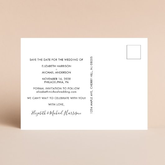 Elegantes Skript-Foto Hochzeit Speichern Sie das D Ankündigungspostkarte