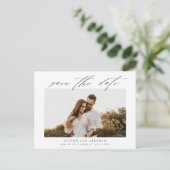 Elegantes Skript-Foto Hochzeit Speichern Sie das D Ankündigungspostkarte (Stehend Vorderseite)