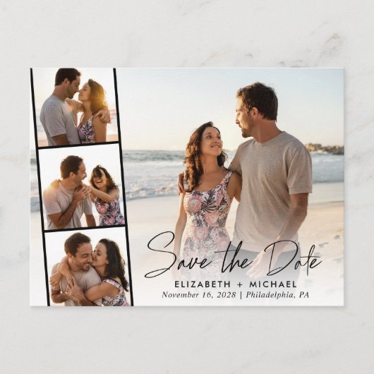 Elegantes Skript-Foto Hochzeit Speichern Sie das D Ankündigungspostkarte (Vorderseite)