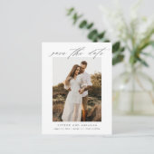 Elegantes Skript-Foto Hochzeit Speichern Sie das D Ankündigungspostkarte (Stehend Vorderseite)