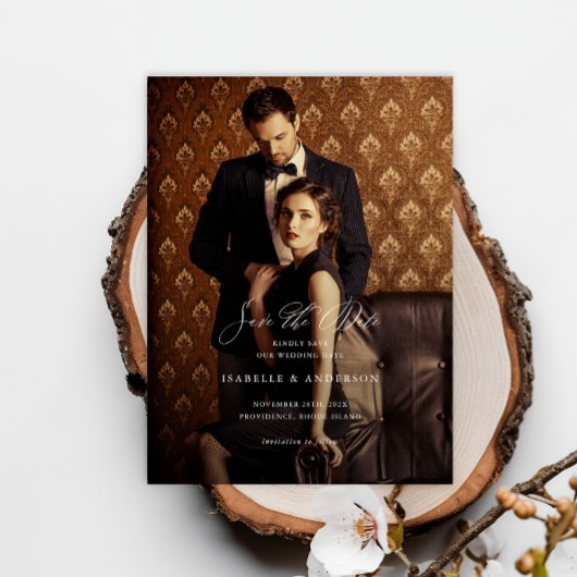 Elegantes Skript-Foto Hochzeit Speichern Sie das D Postkarte