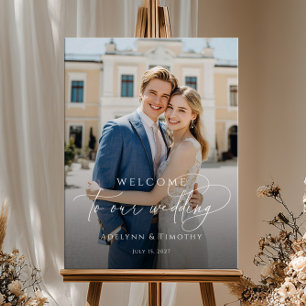 Elegantes Skript-Foto-Hochzeitswillkommen Poster