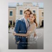 Elegantes Skript-Foto-Hochzeitswillkommen Poster (Vorne)