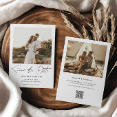 Elegantes Skript-Foto QR-Code Hochzeit Speichern S Save The Date