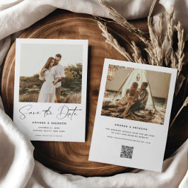 Elegantes Skript-Foto QR-Code Hochzeit Speichern S Save The Date