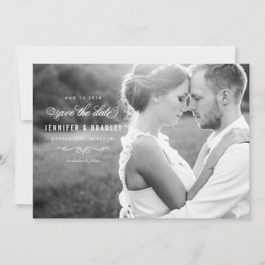 Elegantes Skript-Foto Save the Date - Weiß (Vorderseite)