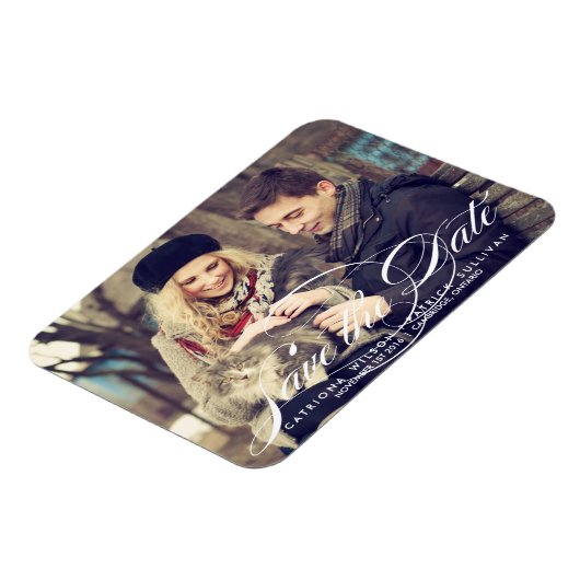 Elegantes Skript-Foto Speichern Sie die Datumsmagn Magnet (Linke Seite)