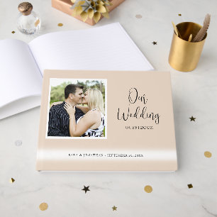 Elegantes Skript-Foto-Tan-Hochzeit Gästebuch