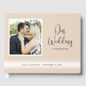 Elegantes Skript-Foto-Tan-Hochzeit Gästebuch (Vorderseite)