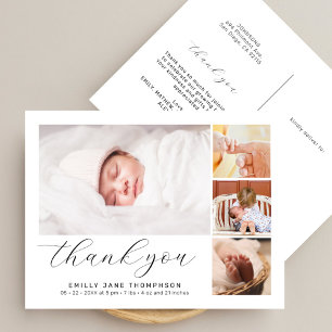 Elegantes Skript-Fotocollage-Geburtsanzeige Postkarte