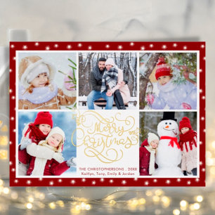 Elegantes Skript Frohe Weihnachten 5 Foto Collage Folien Feiertagskarte
