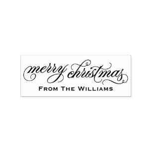 Elegantes Skript Frohe Weihnachten Personalisiert Gummistempel