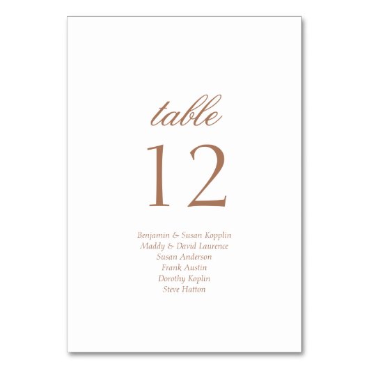 Elegantes Skript-Gästennamen Skript Hochzeit Tischnummer (Vorderseite)