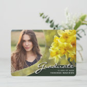 Elegantes Skript Gelbe Blumen | Modernes Foto Grad Ankündigung (Stehend Vorderseite)