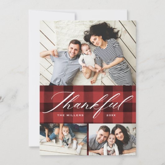 Elegantes Skript Glücklicherweise FotoCollage Than Feiertagskarte (Vorderseite)