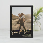 Elegantes Skript Gold einfache 2 Fotos Save the Da Date (Stehend Vorderseite)