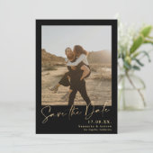 Elegantes Skript Gold einfache 2 Fotos Save the Da Save The Date (Stehend Vorderseite)