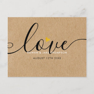 Elegantes Skript Gold Herz Danke Rustikal Kraft Postkarte