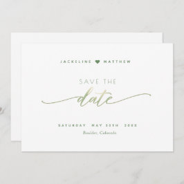 Elegantes Skript, Grün, Einfache Hochzeit Save The Date