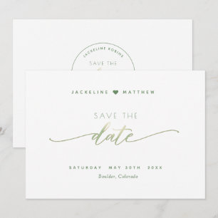 Elegantes Skript, Grün, Einfache Hochzeit Save The Date