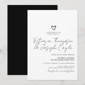 Elegantes Skript Herz Schräg Schwarz Weiß Hochzeit Einladung (Vorne/Hinten)