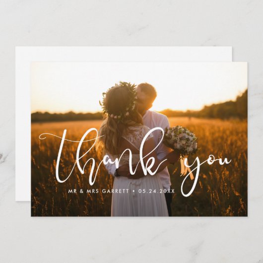 Elegantes Skript Hochzeit Foto danke Karte (Vorne/Hinten)