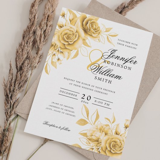 Elegantes Skript Hochzeit Gold Aquarellfarben Einladung