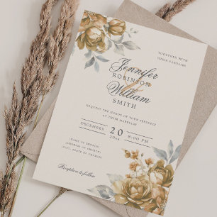 Elegantes Skript Hochzeit Gold Natürlich Rustikal Einladung