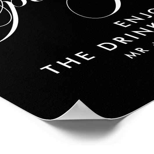 Elegantes Skript Hochzeit Open Bar Drink Menü Blac Poster (Ecke)