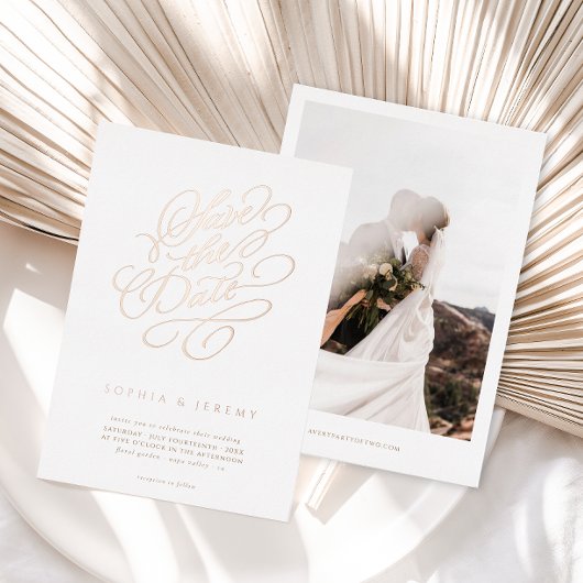 Elegantes Skript Hochzeit speichern Sie das Datum Folieneinladung