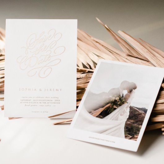 Elegantes Skript Hochzeit speichern Sie das Datum Folieneinladung