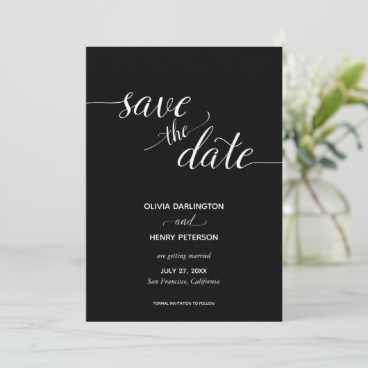 Elegantes Skript Hochzeit Speichern Sie die Datums (Stehend Vorderseite)