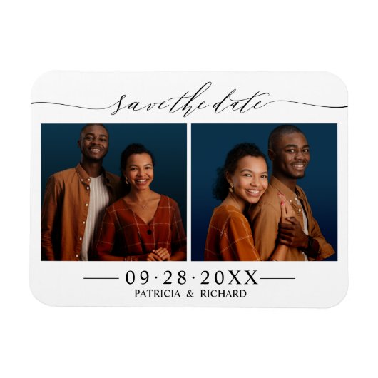 Elegantes Skript Hochzeit Termin merken 2 Foto Col Magnet (Horizontal)