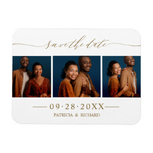 Elegantes Skript Hochzeit Termin speichern 3 Foto Magnet