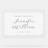 Elegantes Skript Hochzeit Willkommen Paint White B Acrylschild (Vorderseite)