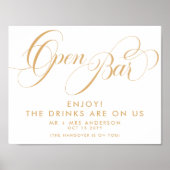 Elegantes Skript Hochzeitfreies Getränk Bar Menu G Poster (Vorne)