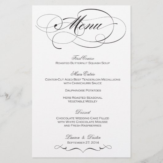 Elegantes Skript-Hochzeitmenü - Benutzerdefiniert (Vorderseite)