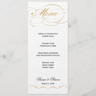 Elegantes Skript-Hochzeits-Menü - Gold Menükarte
