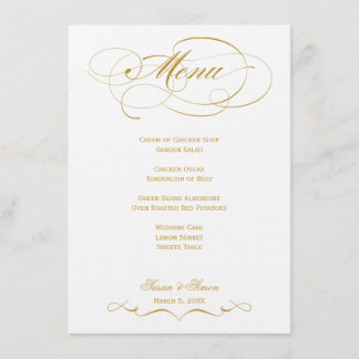 Elegantes Skript-Hochzeits-Menü - Gold Menükarte