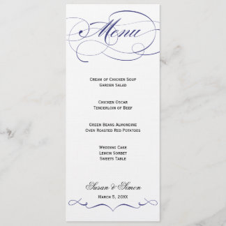 Elegantes Skript-Hochzeits-Menü - Marine Menükarte