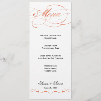 Elegantes Skript-Hochzeits-Menü - Orange Menükarte