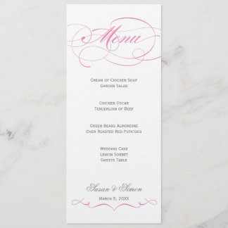 Elegantes Skript-Hochzeits-Menü - Rosa Menükarte