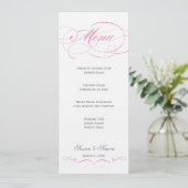 Elegantes Skript-Hochzeits-Menü - Rosa Menükarte (Stehend Vorderseite)