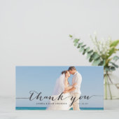 Elegantes Skript | Hochzeitsdanken - Fotokarte Dankeskarte (Stehend Vorderseite)