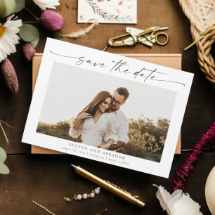Elegantes Skript Hochzeitsfoto Save-the-Date-Magne Magnetkarte