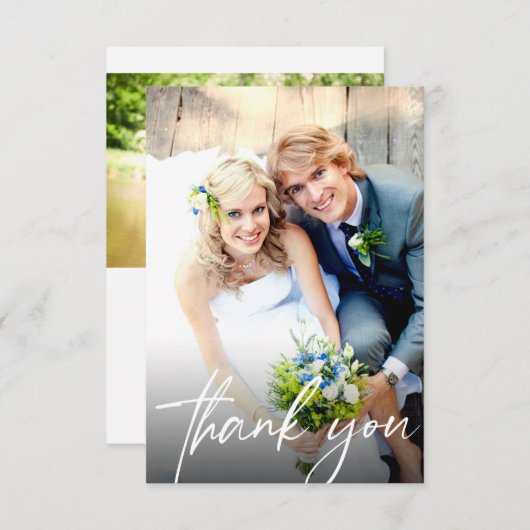 Elegantes Skript Hochzeitsfotovorlage Budget Dankeskarte (Vorne/Hinten)