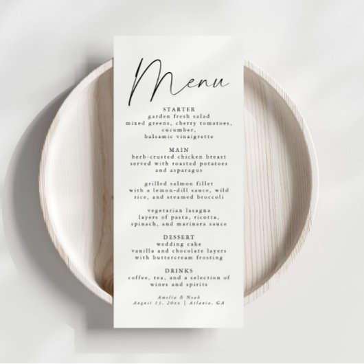 Elegantes Skript Hochzeitsmenü Menükarte