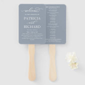 Elegantes Skript Hochzeitsprogramm Dusty Blue Fächer (Vorne und Hinten)
