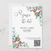 Elegantes Skript Holly und Winter Berries Save The Date (Vorderseite)